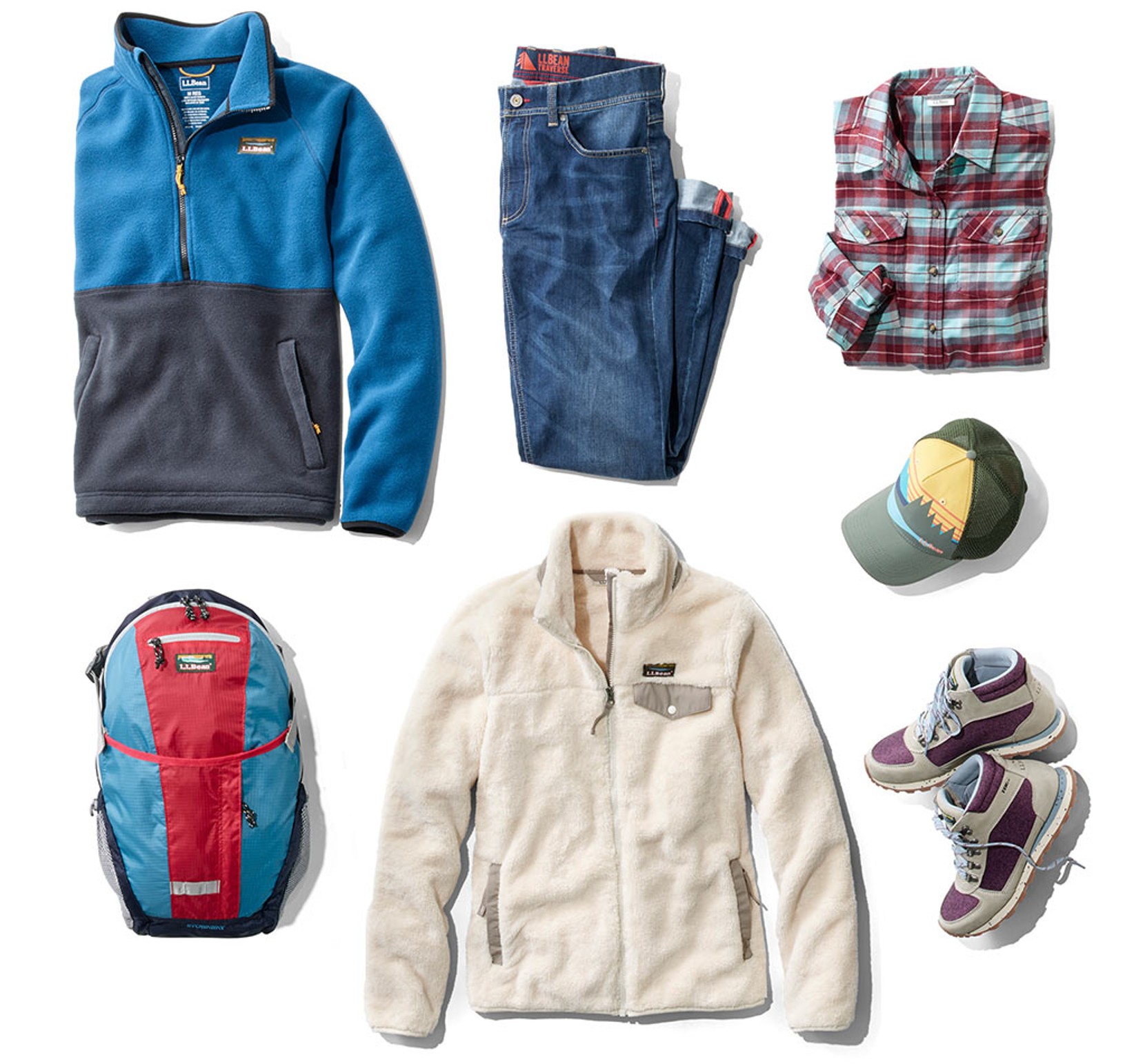 An assortment of fall clothing and accessories. 