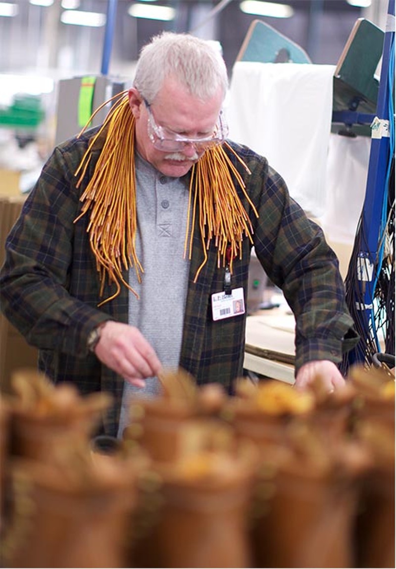 A trained L.L.Bean Boot stitcher in Brunswick, Maine.