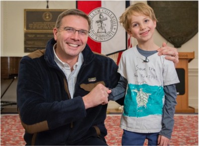 L.L.Bean President and CEO Steve Smith with young environmental activist Benjamin.