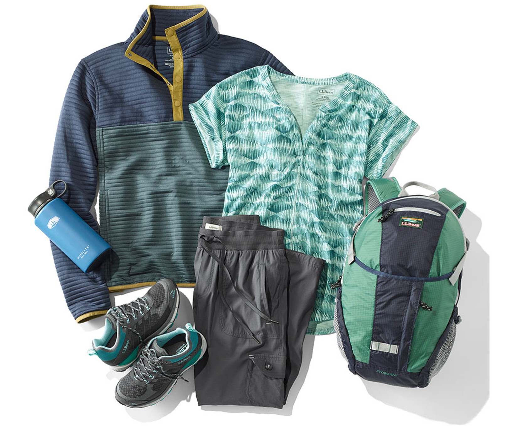An assortment of L.L.Bean outdoor clothing and accessories. 