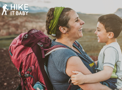 Photo of a mom and son hiking