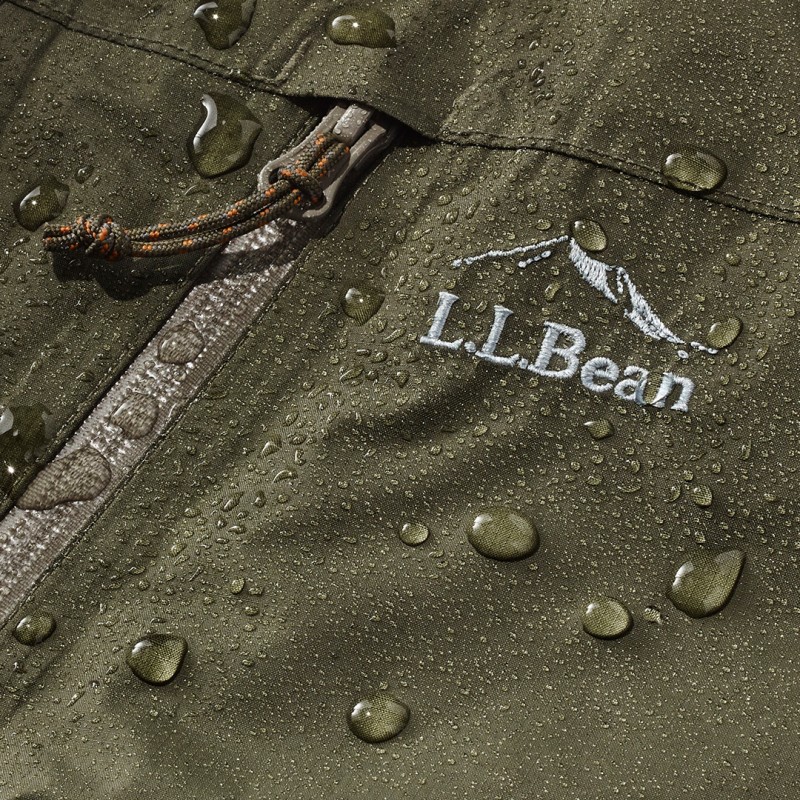 close up showing water beads on outerwear.
