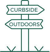 Trailhead illustration. Curbside arrow pointing right, outdoors arrow pointing left.