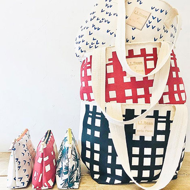 Three Erin Flett hand bags and three Erin Flett tote bags