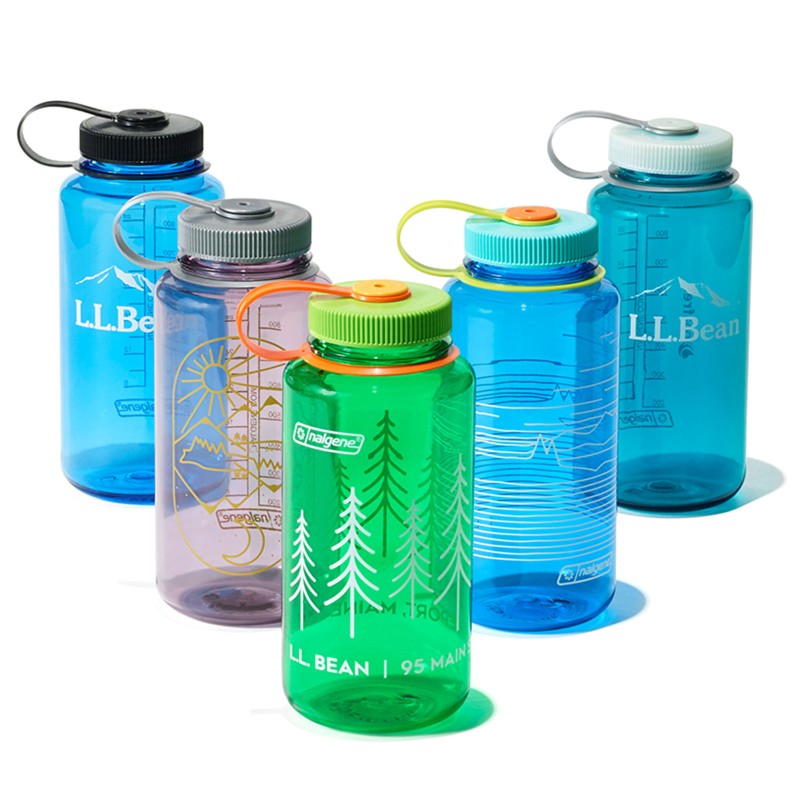 5 L.L.Bean Nalgene water bottles in various colors.
