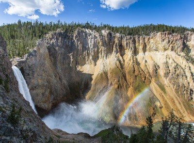 Yellowstone National Park Waterfall and double rainbow.