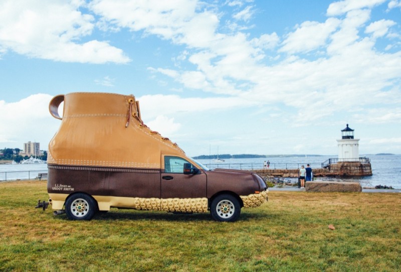 The Bootmobile at a lighthouse in Maine.