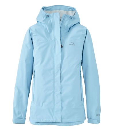 Women's hooded rain jacket.