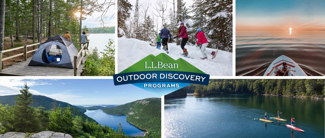 Image of outdoor adventures including kayaking, camping and snowshoeing.