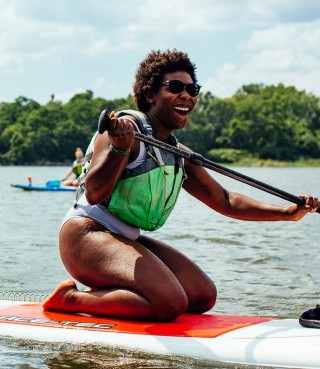 A woman on a paddleboard