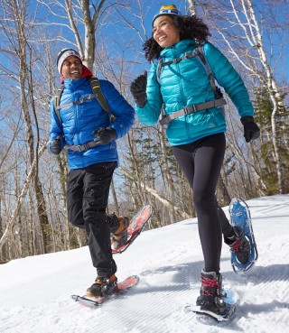 Two people snowshoeing