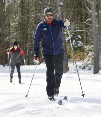 A group cross-country skiing