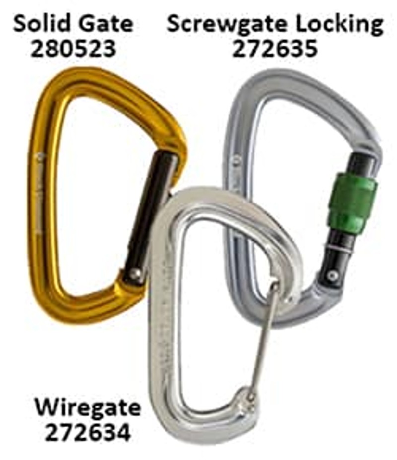 Black Diamond Positron, Neutrino, and Positron Screwgate Carabiners.