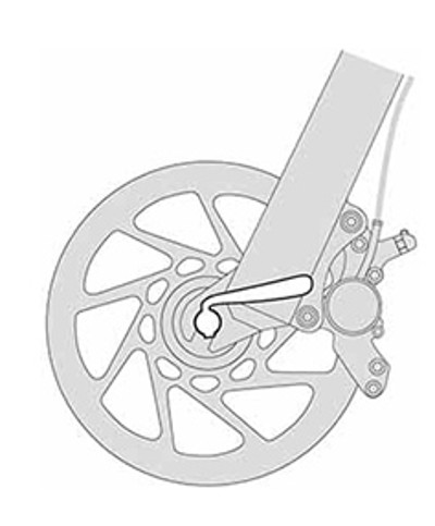 Black and white illustration of bicycle wheel quick-release.