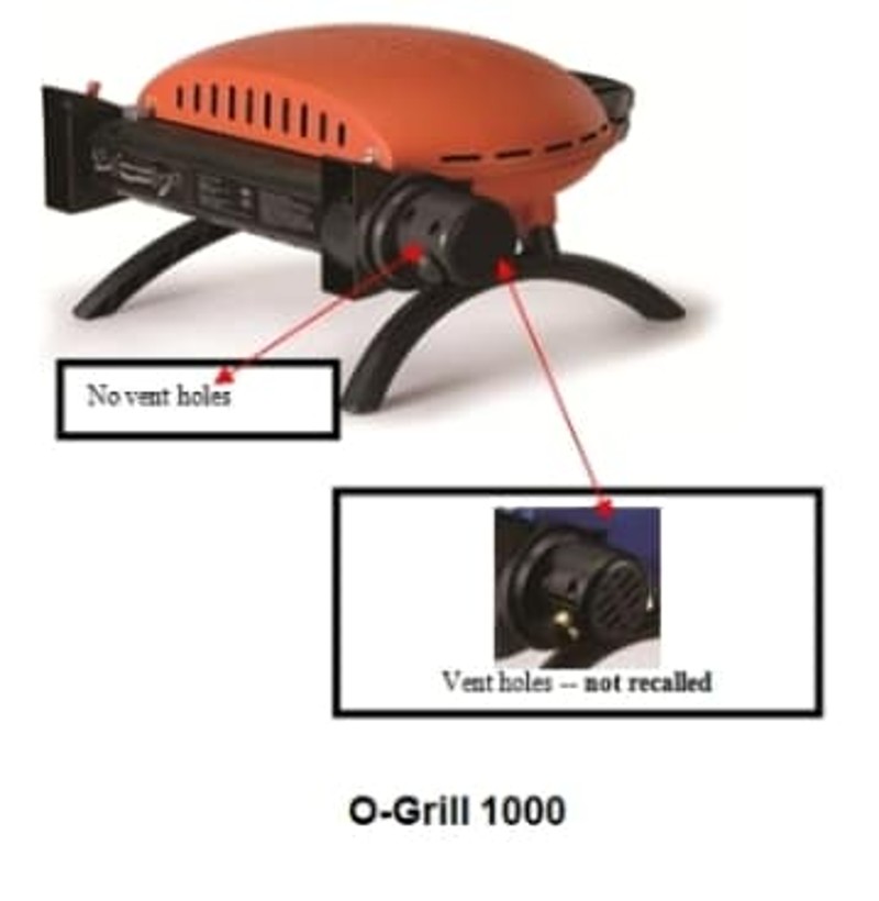 O-Grill 1000 shown without vent holes and an inset with vent holes.