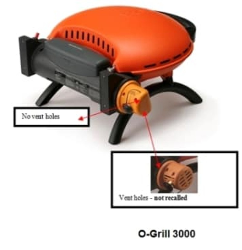 O-Grill 3000 shown without vent holes and an inset with vent holes.