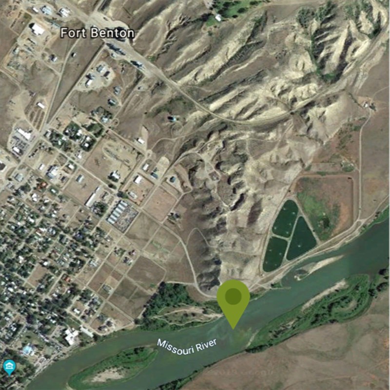 Satellite view of the Upper Missouri River in Fort Benton, Montana.