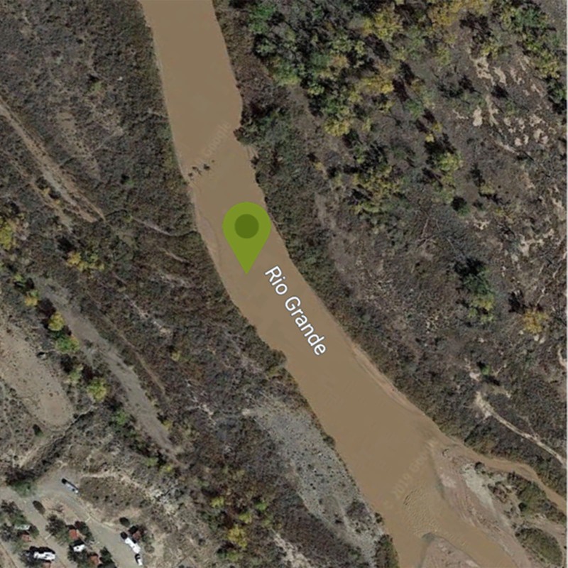 Satellite view of the Middle Rio Grande River at Algodones Dam, Algodones, New Mexico.