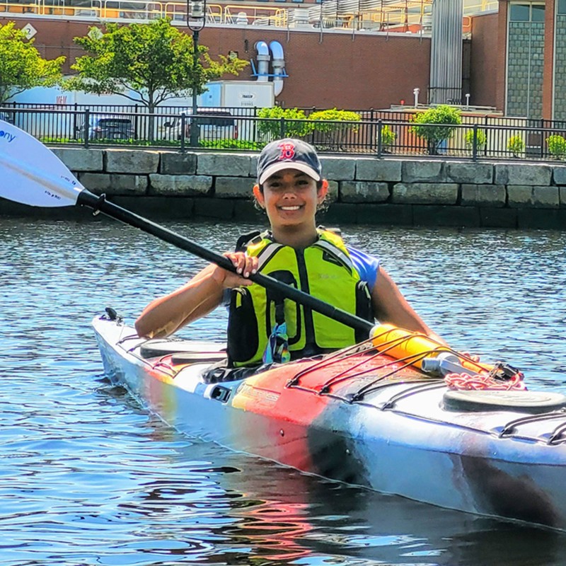 Sakshi K. in a kayak.