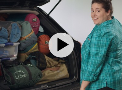 A car with open hatchback, packed to the brim with camping gear, text: How to Pack for Car Camping and the L.L.Bean logo.