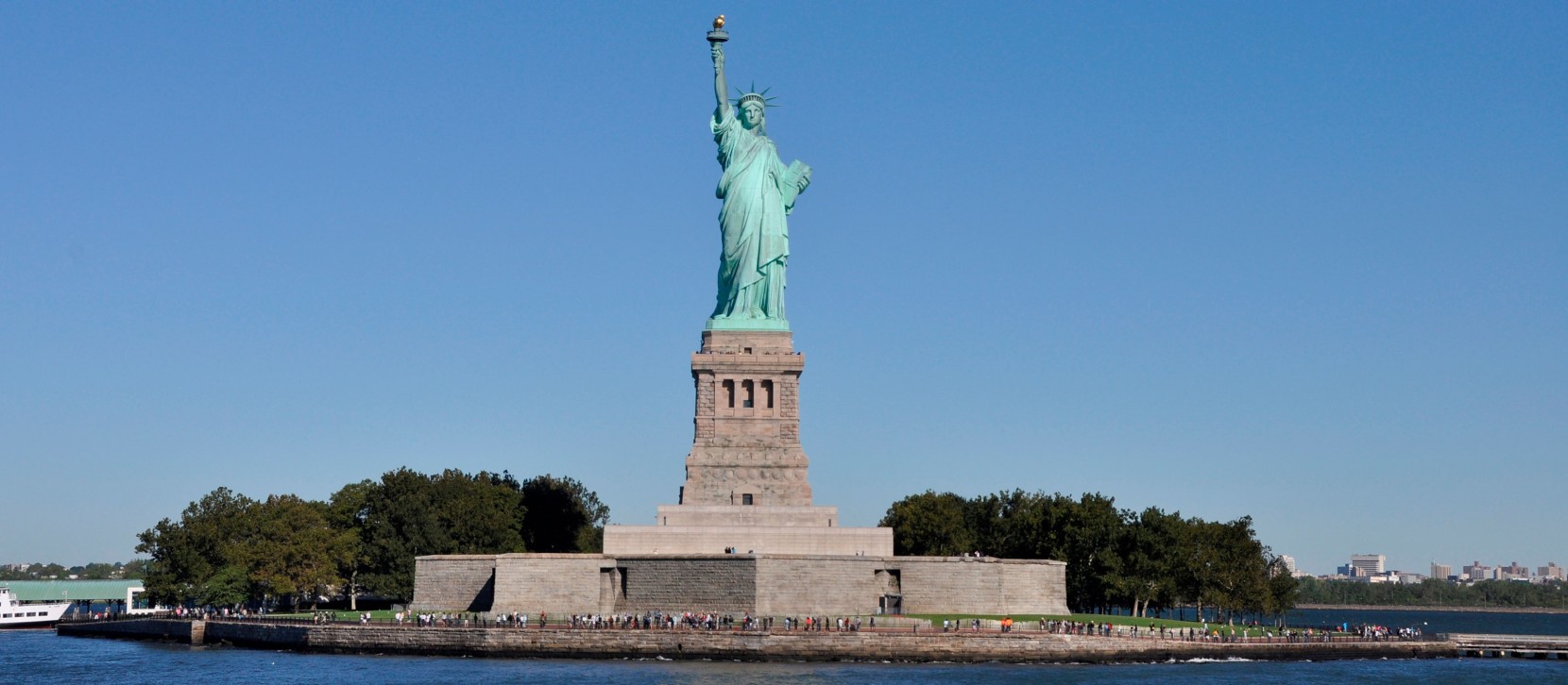 Statue of Liberty overlooking New York harbor