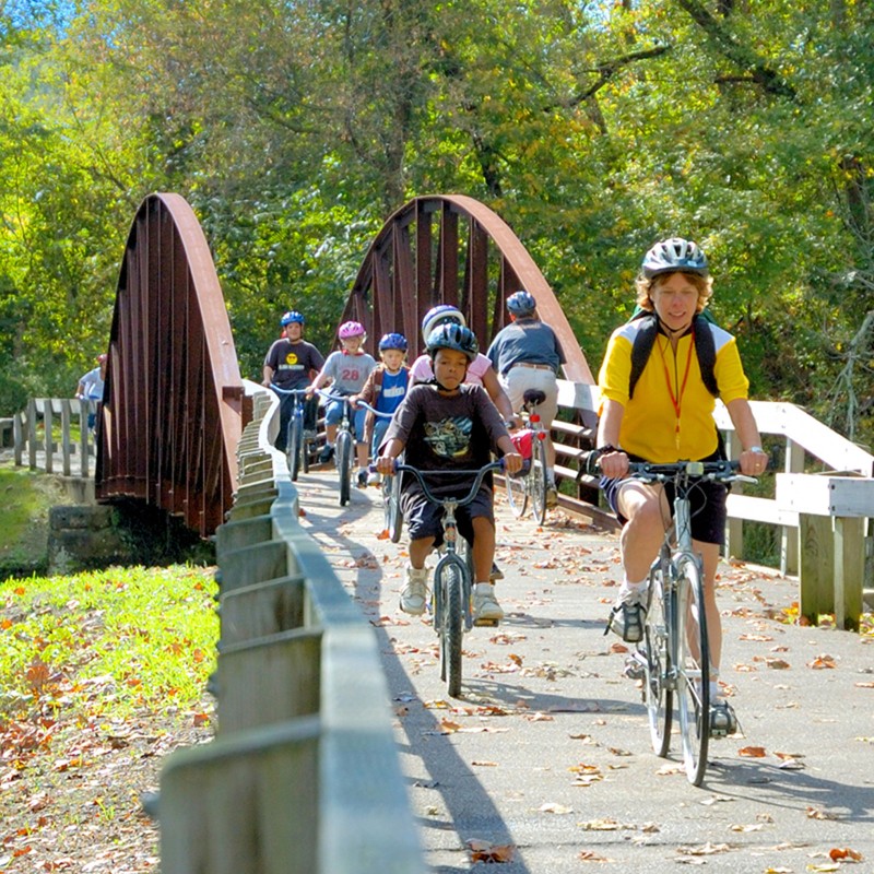 Students ride bikes along the Towpath Trail, Cuyahoga Valley National Park