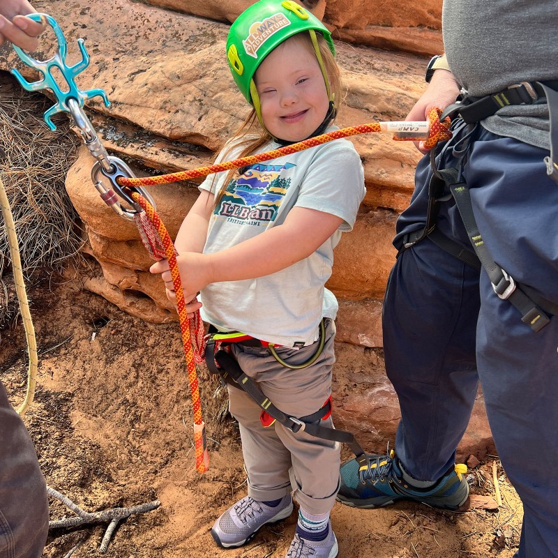 Melody's daughter roped up and ready to climb.