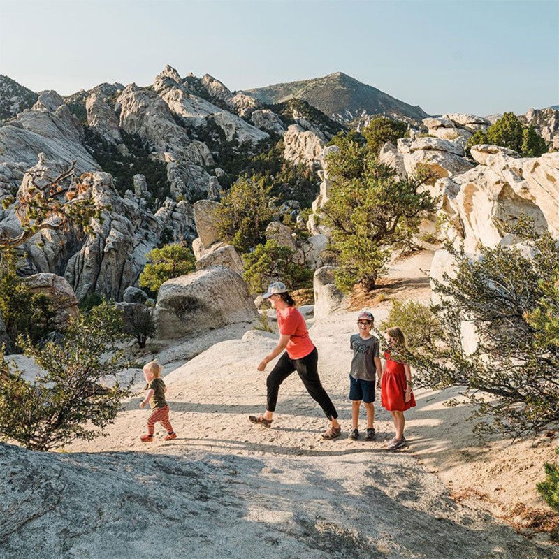 The Bowman family on a rocky trail.