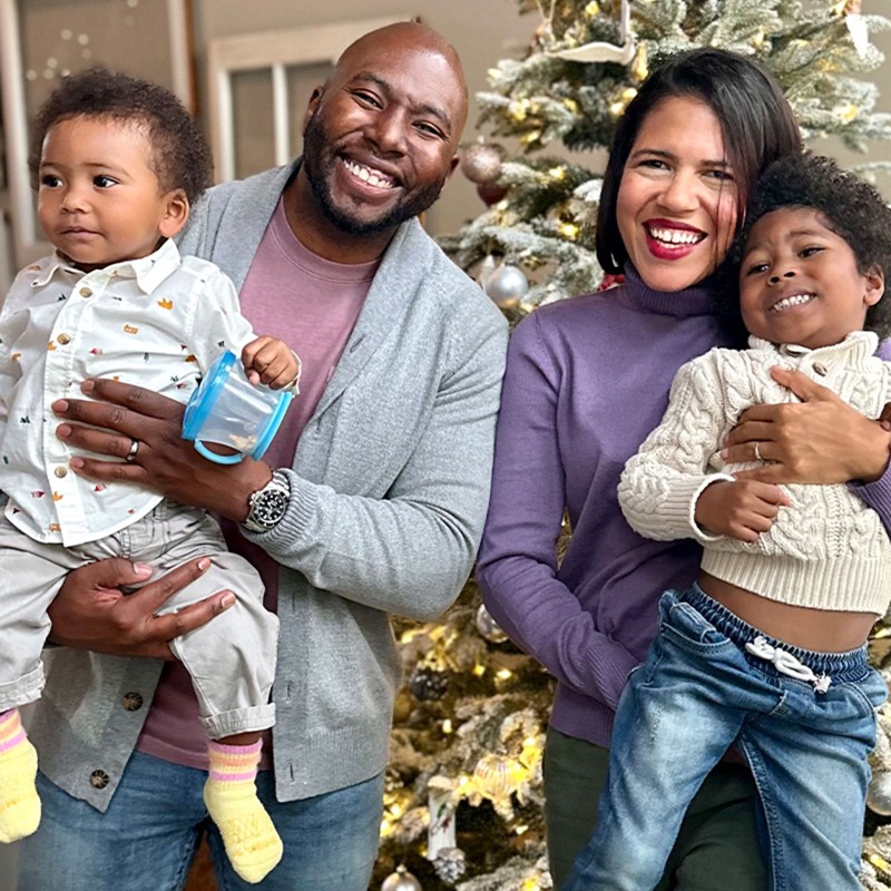 L.L.Bean Ambassadors The Brooks Family in front of their holiday tree.