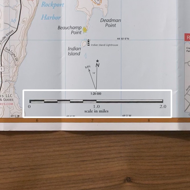 A close-up of the scale of a map.