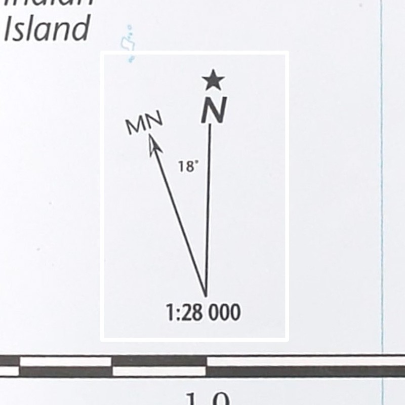 A close-up of a map's declination diagram.