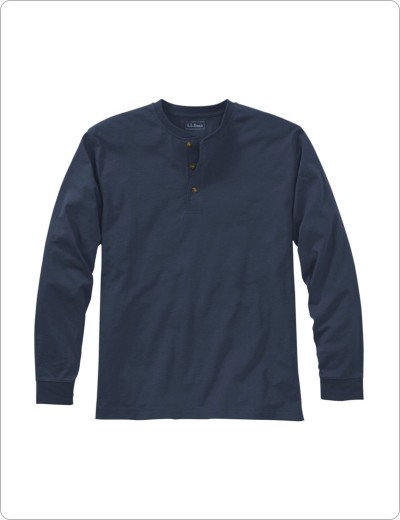 Men's Carefree Unshrinkable Long Sleeve Henley, Navy Blue.