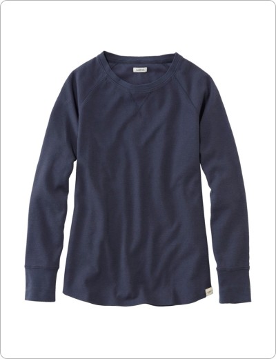 Women's Unshrinkable Mini Waffle Crewneck Tee Long Sleeve, Carbon Navy.