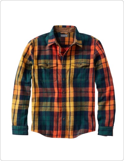 Men's Signature Heritage Textured Flannel Plaid Shirt, Dark Gold.