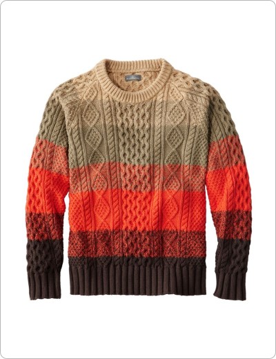 Signature Cotton Fisherman Crewneck Sweater Stripe, Darkest Brown.