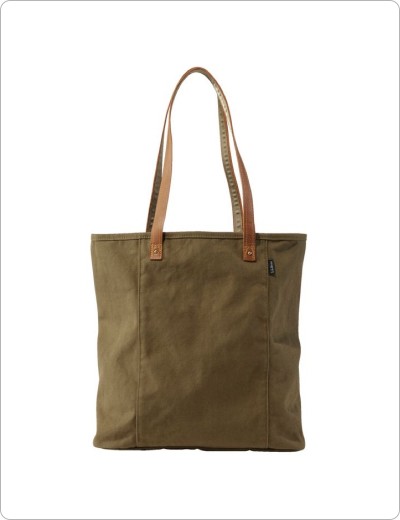 Leather Handle Essential Tote Bag, Antique Olive & Dark Mushroom.