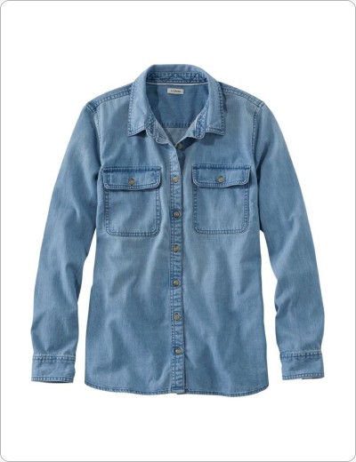 Women's L.L. Bean Heritage Washed Denim Shirt, Light Indigo.