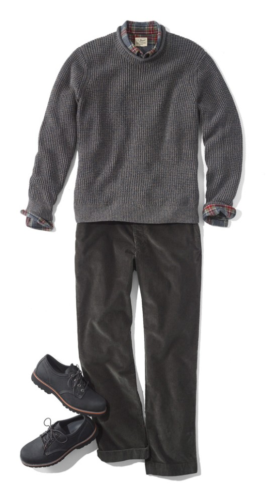 A laydown of an outfit featuring all gray items.