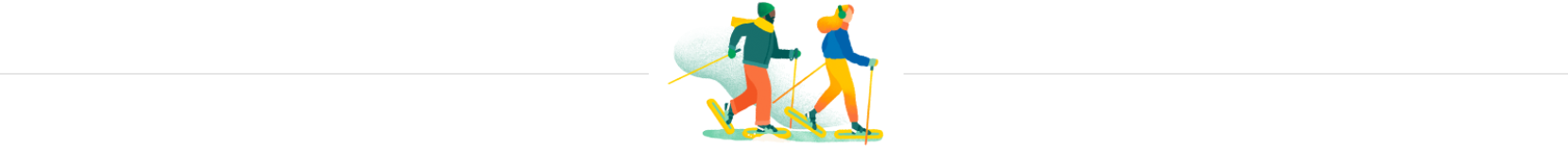 Illustration of 2 people snowshoeing.