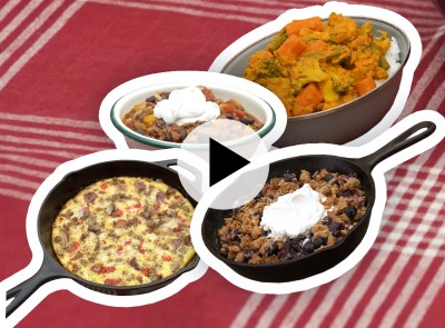 Four dishes on a red checkered tablecloth, showing a variety of a hearty meals. 🍽️ 