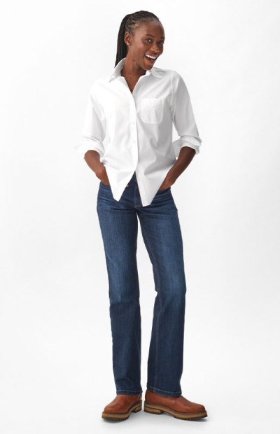Woman wearing boot cut jeans