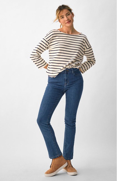 Woman wearing slim leg jeans