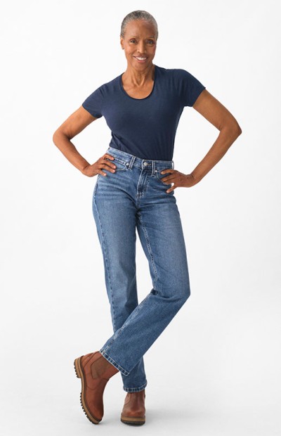 Woman wearing straight leg jeans