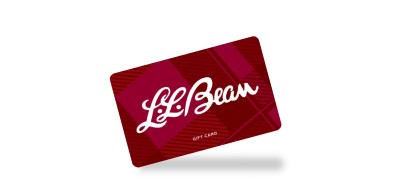 Red L L Bean gift card with plaid background and white logo text.