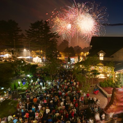 Fireworks as seen from Discovery Park in the sky over the L.L.Bean flagship campus.