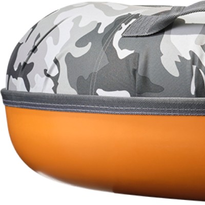 A close up side view showing half of the sled.