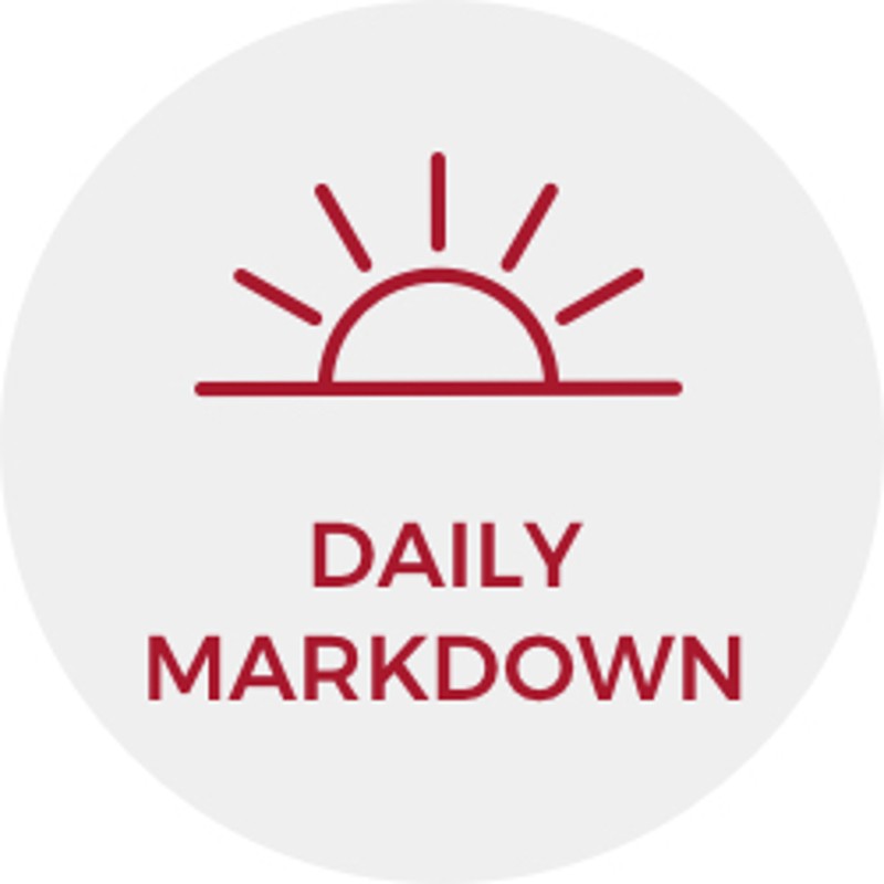 Red line illustration of sun and the words "Daily Markdown."