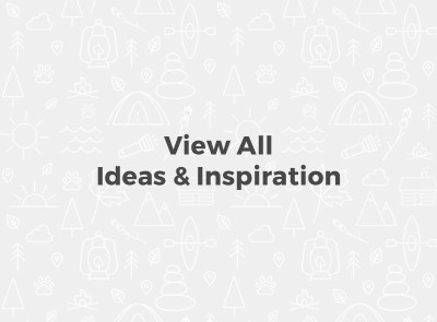 Text "View All Ideas & Inspiration" with gray background and white outdoor icons.