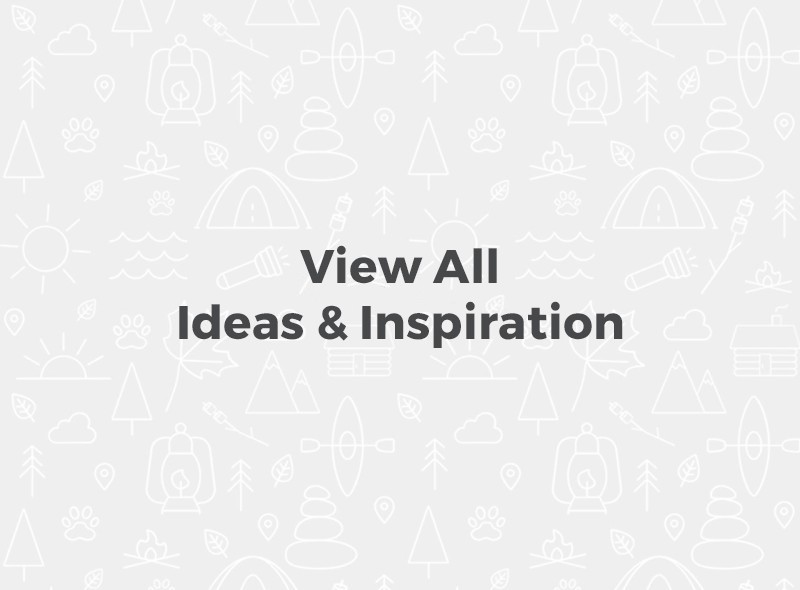 Text "View All Ideas & Inspiration" with gray background and white outdoor icons.