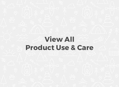 Text "View All Product Use & Care" with gray background and white outdoor icons.